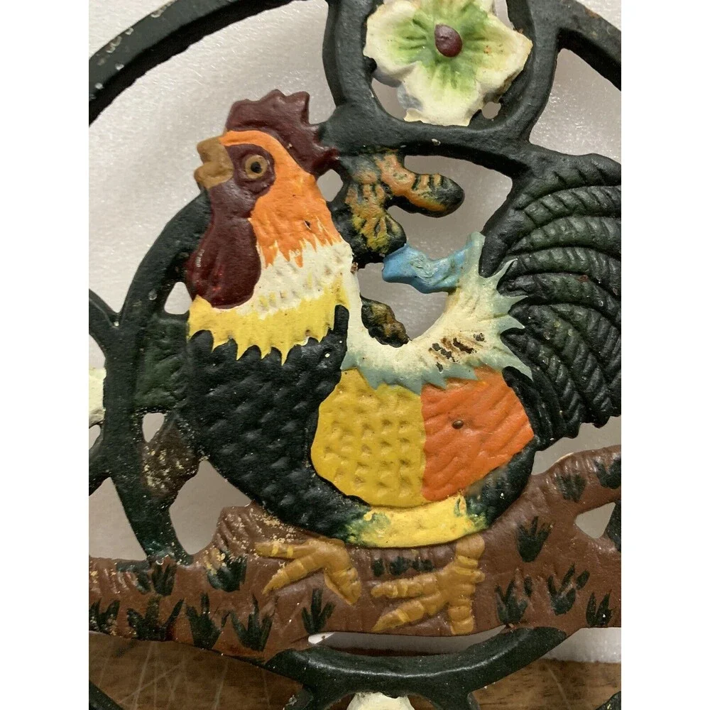 Vintage Cast-iron Rooster Kitchen Trivet Hand painted